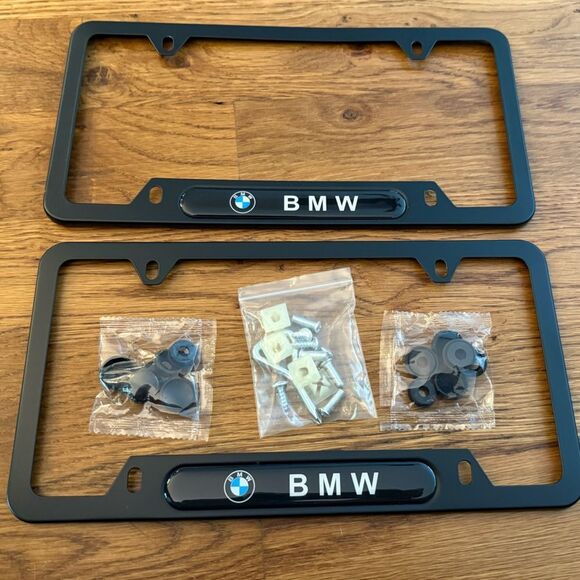 BMW License Plate Frame in Black Set of 2 NWT - Picture 2 of 5